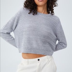 Cotton On Cropped Rib Knit Pullover Sweater in Gray Size L